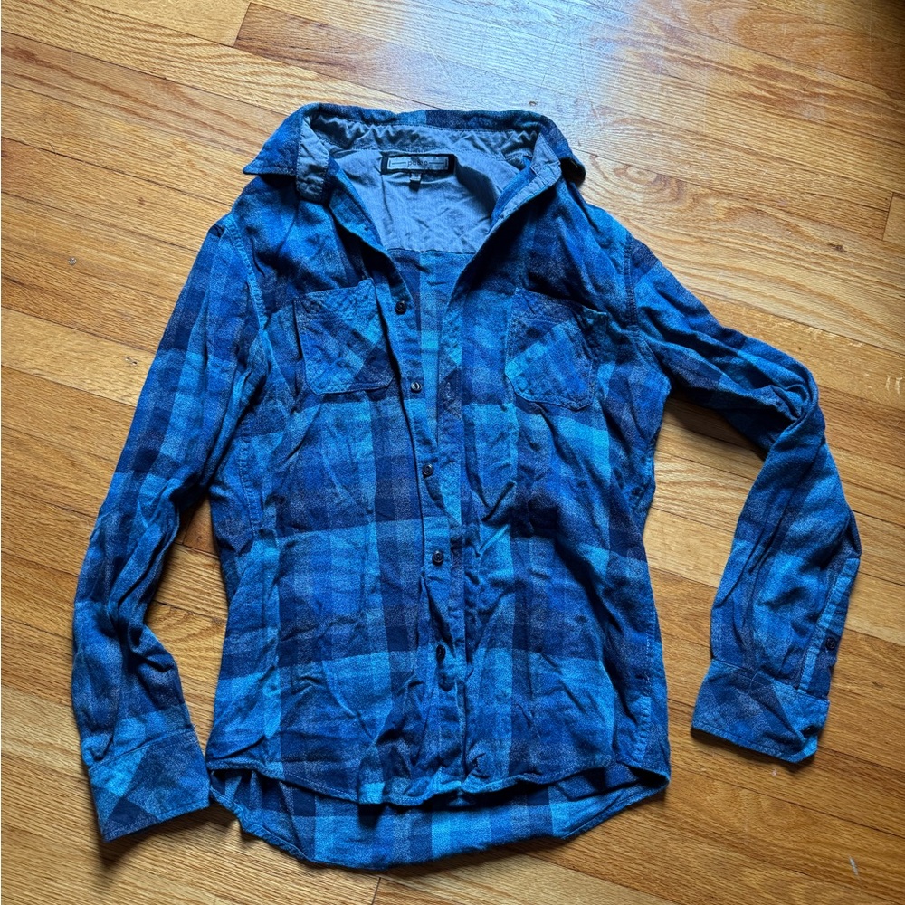 PD&C Men's Casual Blue Checkered Shirt